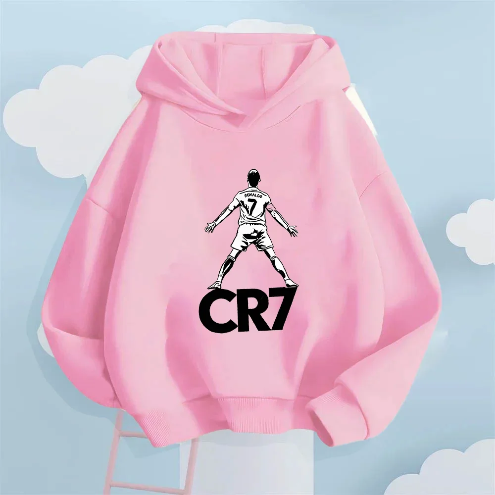 CR7 Hoodie, Unisex-Kapuzenpullover mit Kordelzug, Ronaldo-Fußballspieler-Silhouette auf der Vorderseite, sportlich, lässig, langärmelig – Detail 4