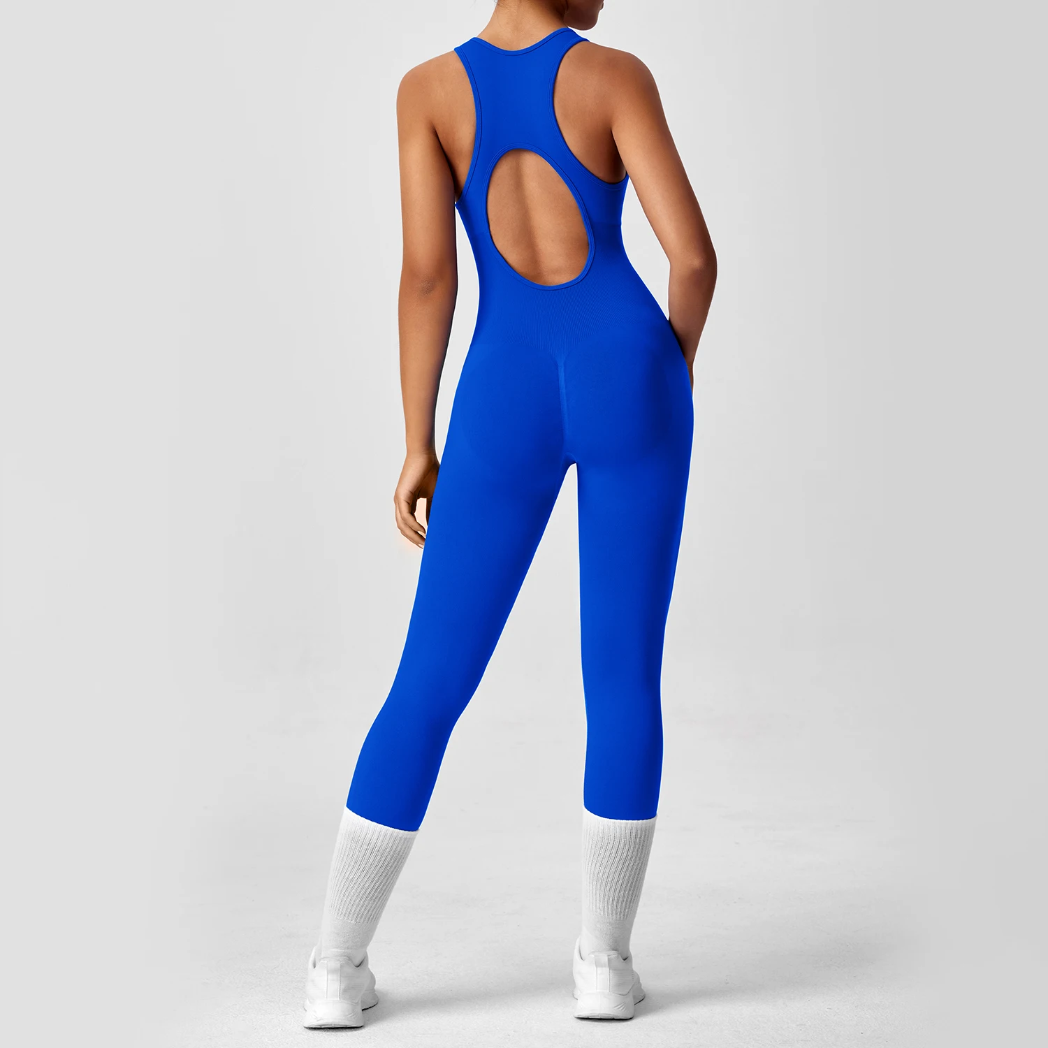 Seamless Peach Booty One-Piece Yoga Bodysuit - V-Back Tummy Control Gym Outfit for Women - Sexy Workout Jumpsuit Fitness Bodycon image 4