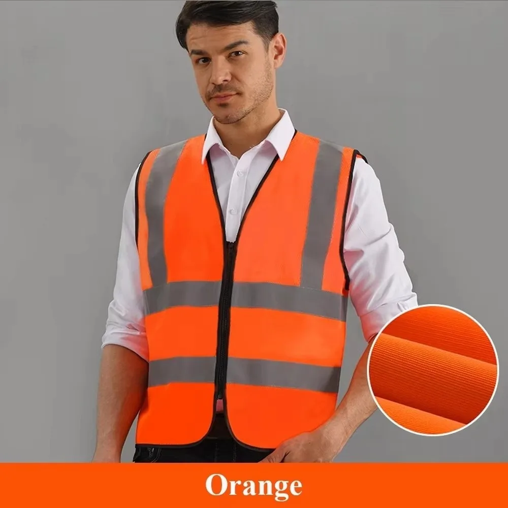 

Durable High Visibility Safety Vest Front Reflective Strips Zipper Work Vest Security Guard Vest Warehouse