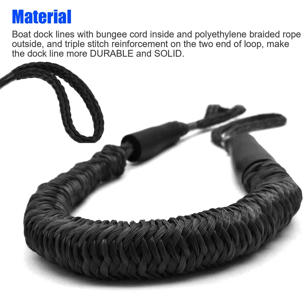 2pcs Bungee Dock Line Mooring Rope Bungee Docking Rope 4FT Rope Stretchable Mooring Rope Foam Float Fishing Boats Kayak Accesso