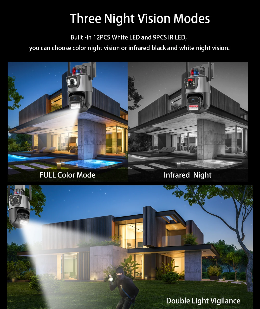 6MP Dual Screen 8X Optica Zoom IP Camera Two Lens Color Night Vision Two Way Audio WiFi Camera IP66 Motion Track Onvif ICSEE