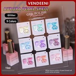 Vendeeni 15ml Reflective Glitter Gel Nail Polish Sparkling Aurora Pearl Shell Nail Gel Nail Art Varnish Semi Permanent Varnish