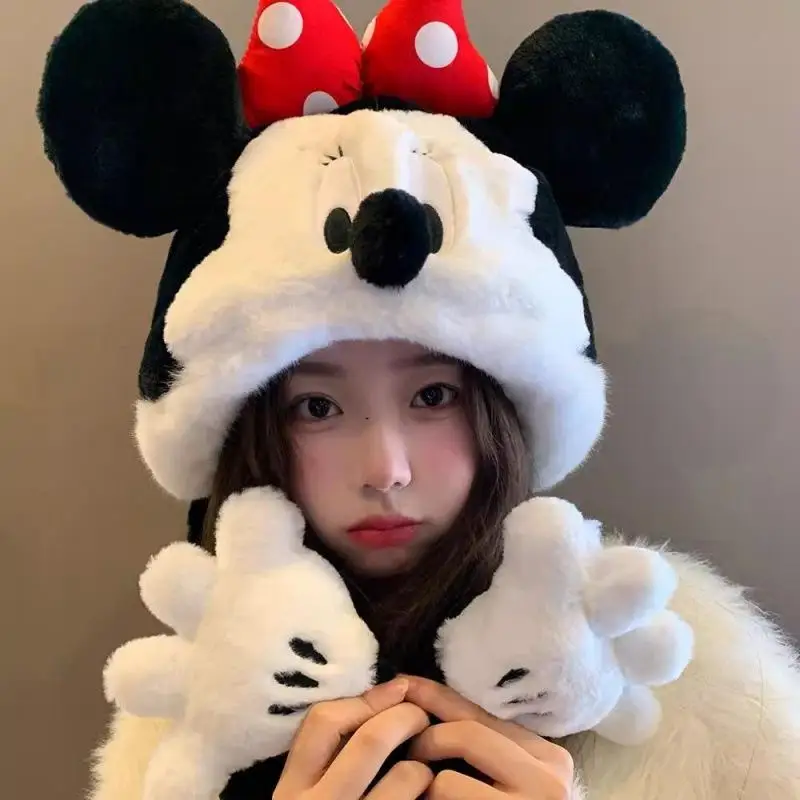 Mickeys Minnie1 Mouse Pooh Bear Plush Hat Winter Cartoon Cute Warm Cold Protective Ear Thunderbolt Hat Personalized Design Hat