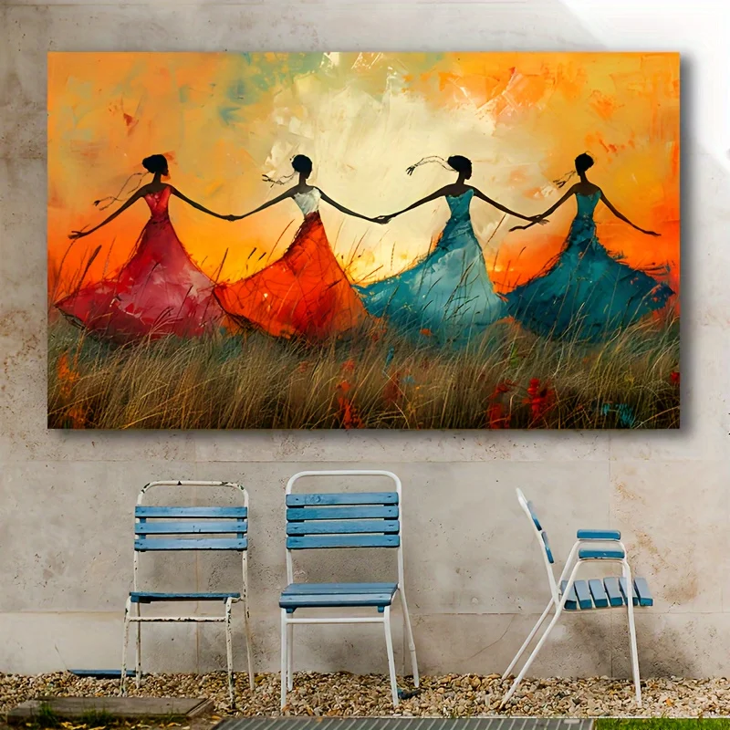 Charming Dancing Girl in Colorful Skirt Poster Prints Four Dancers Canvas Painting Wall Art Picture Living Room Cafe Home Decor