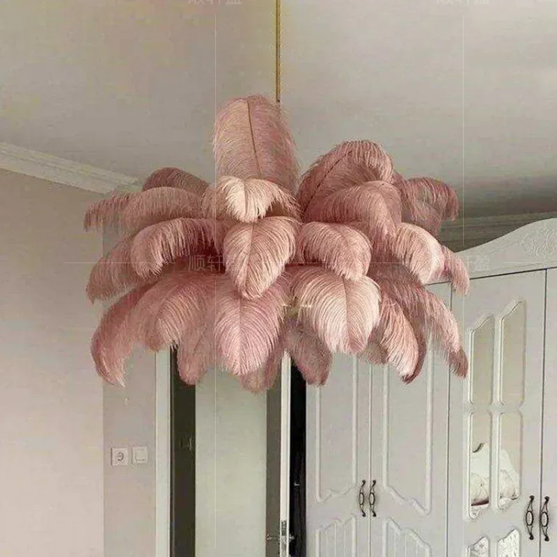 

Nordic Home Decor Ostrich Ins Feather Chandelier for Living Room Bedroom Homestay Pendant Lamp Interior Lighting Hanging Fixture