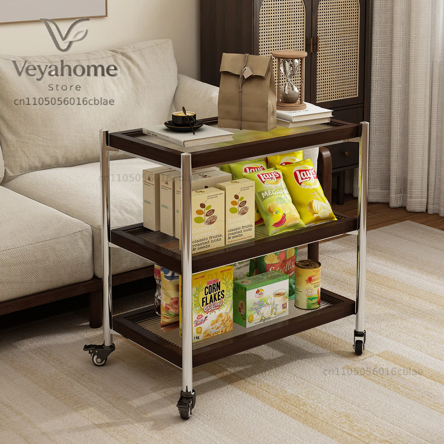 Movable trolley mahjong table side tea rack multi-layer living room side corner few playing cards tea table teacup rack