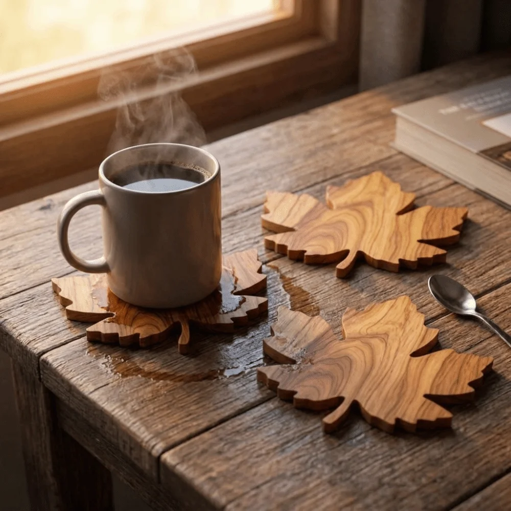 Multipurpose Non-Slip Maple Leaf Wooden Coasters Anti Scald Natural Water Cup Mat Heat-Resistant Tea Coasters Party Gifts