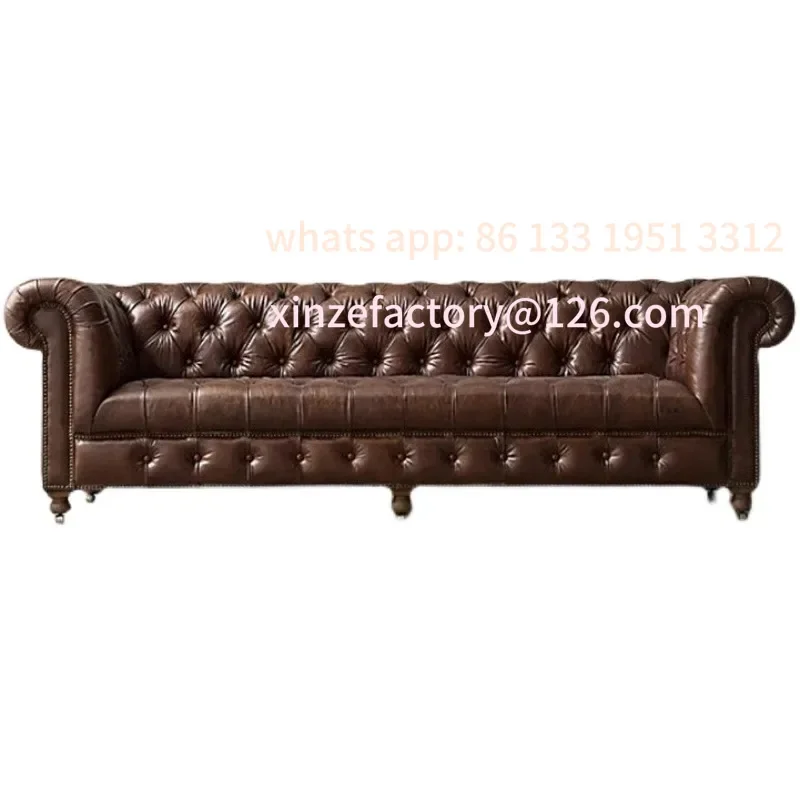 

Customizable American light luxury retro bar leather art pull button sofa European old villa leather living room combination cor