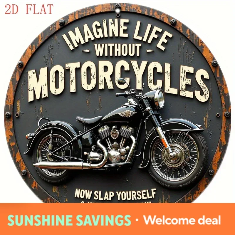 70cm X1m1pc 8 Inch Round Aluminum Wall Sign - Vintage Motorcycle Art With Inspirational Quote 