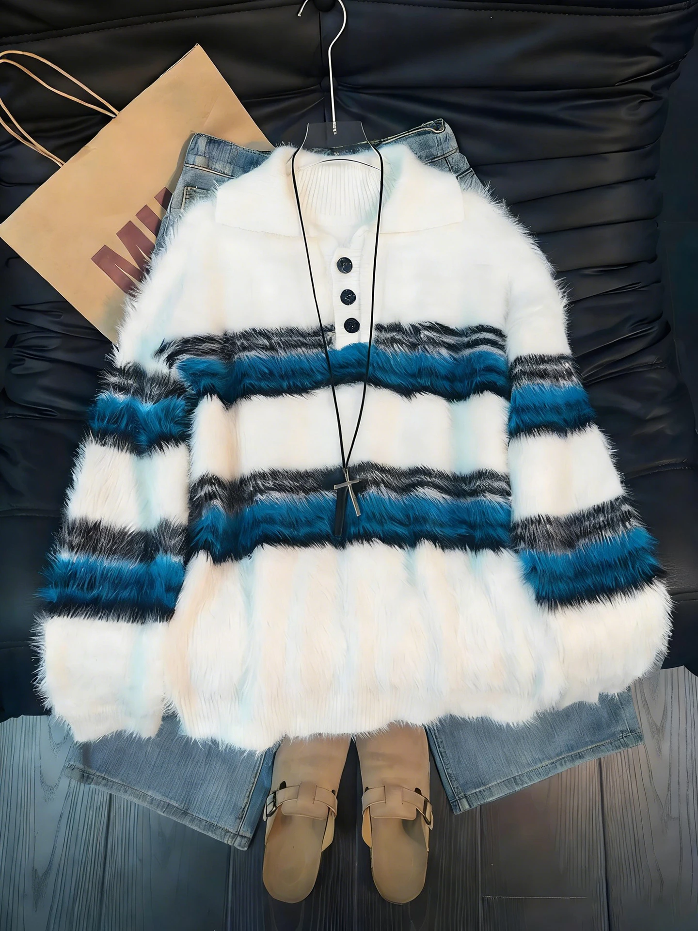 

Men's Ne Knitwear Winter American Retro Stripes Design Loose Fit Long Sve Warm Soft Medium Gauge Camere Base Laye...