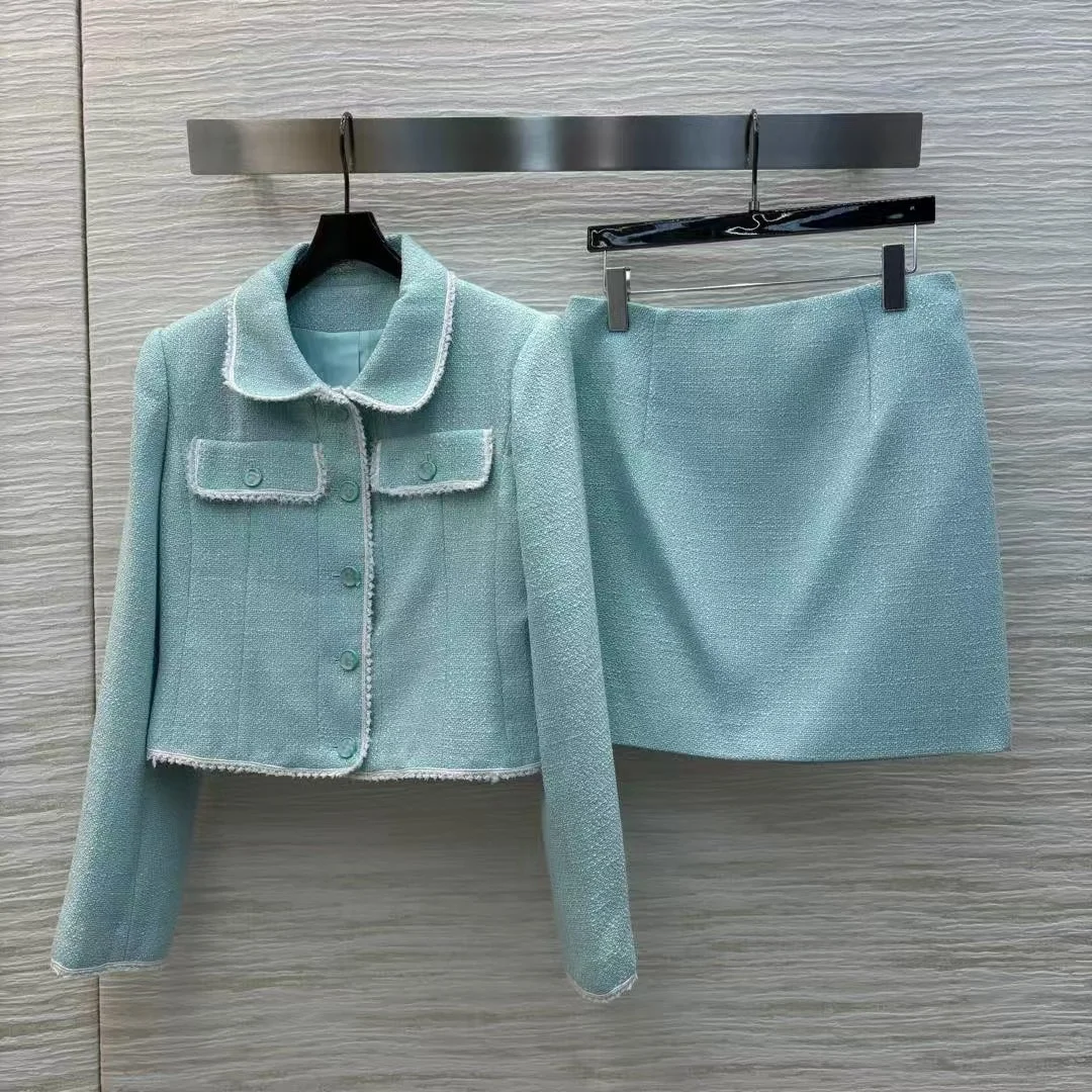 High end customized women's jacket+high waisted skirt set