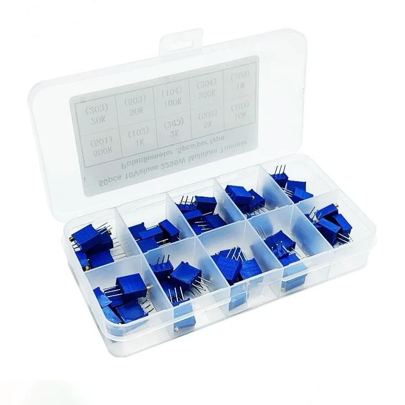 50pcs 3296W Multiturn Trimmer Potentiometer Kit High Precision 3296 Variable Resistor With Free Box electronic diy kit