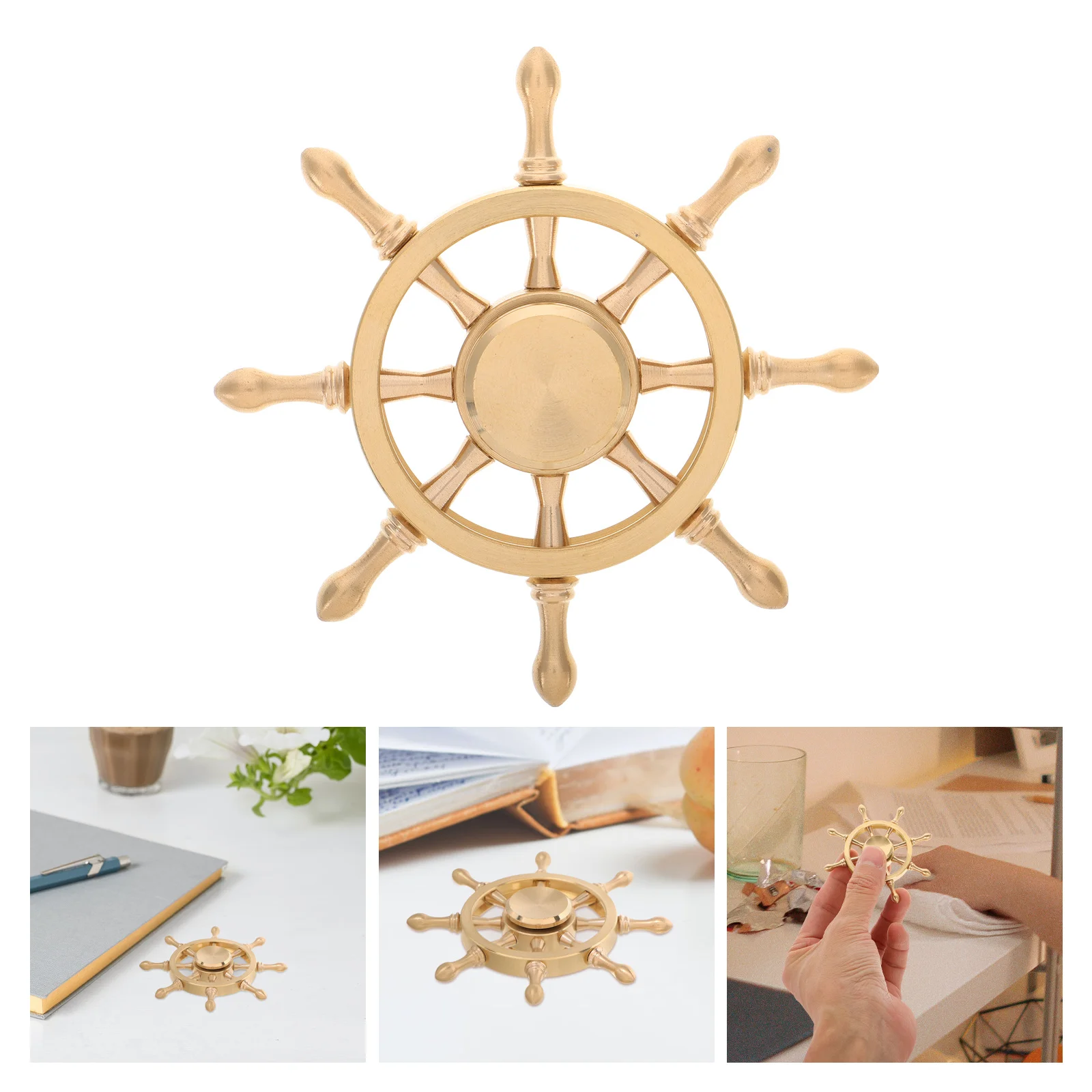 1 قطعة سفينة نحاسية قابلة للتدوير عجلة القيادة زخرفة مكتب السفينة عجلة الديكور ثقالة الورق البحرية الحرفية ديكور مكتب المنزل #1