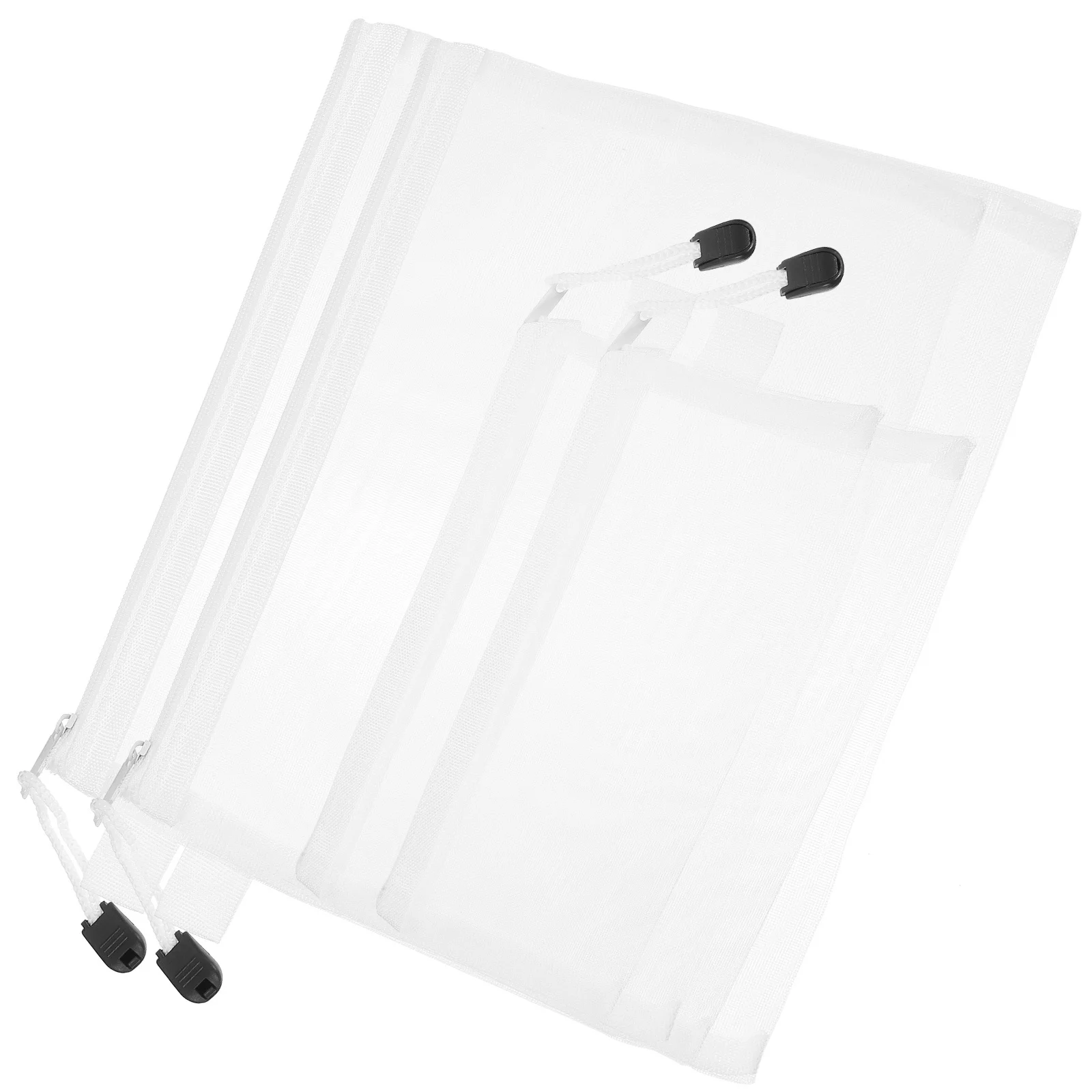 4Pcs 지퍼 파일 파우치 메쉬 문서 가방 종이 파일 펜을위한 투명한 보관 파우치 화장품 교육 액세서리