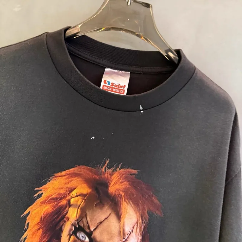 Nice Washed SAINT Mxxxxxx Black T Shirt Men Women Heavy Fabric Hip Hop Print Oversized Shirt