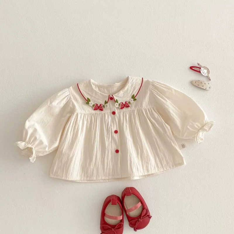 Girls' Shirt 2026 Spring Korean Edition Shirt Children's Spring Clothing Strawberry Top Children's Gift Children's Clothing