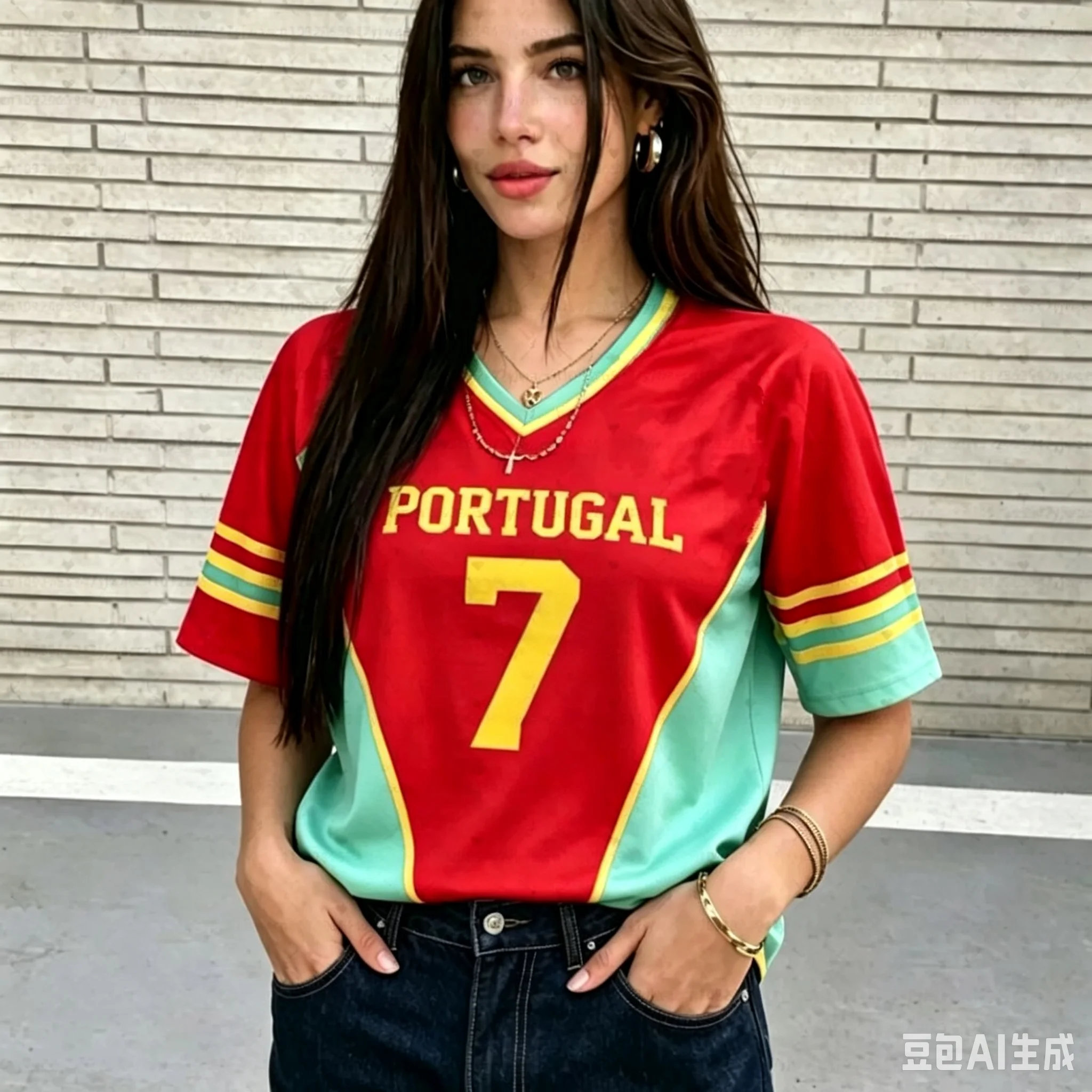 2026 Portuguese Women's Cheerleading Team 7-number Men's and Women's Interchangeable Football Short-sleeved Sports Shirt T-shirt