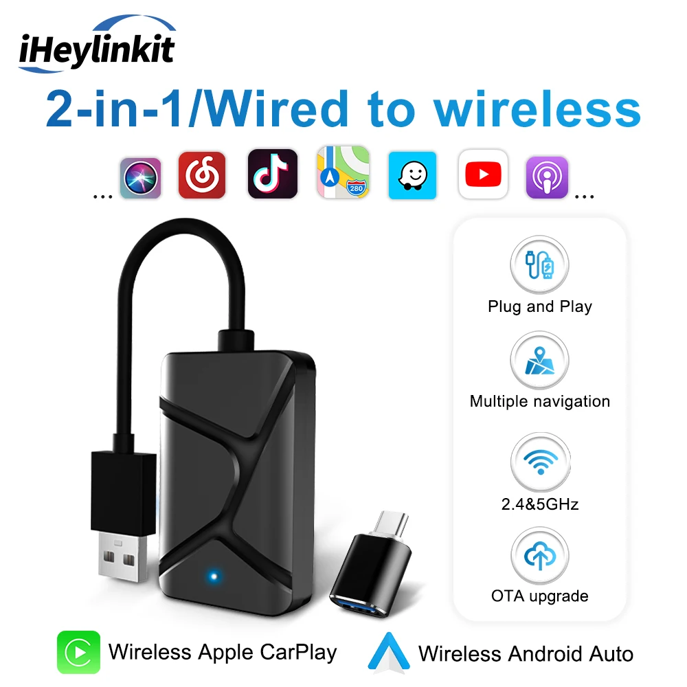 

iHeylinkit 2 в 1 беспроводной адаптер CarPlay CarPlay Mini Box Android Auto Dongle для Benz Audi Mazda Kia Toyota VW OEM автомобильный радиоприемник
