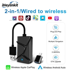 iHeylinkit 2 in1 CarPlay Wireless Adapter CarPlay Mini Box Android Auto Dongle For Benz Audi Mazda Kia Toyota VW OEM Car Radio