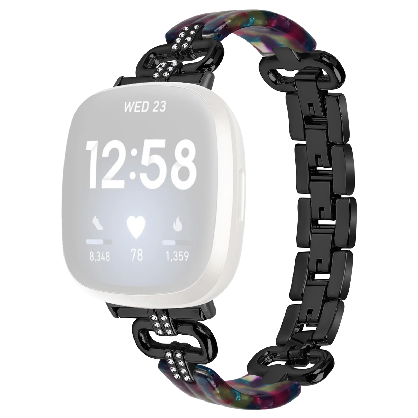 

For Fitbit Versa 4 / Sense 2 Smartwatch Band Resin+Rhinestone Strap - Black