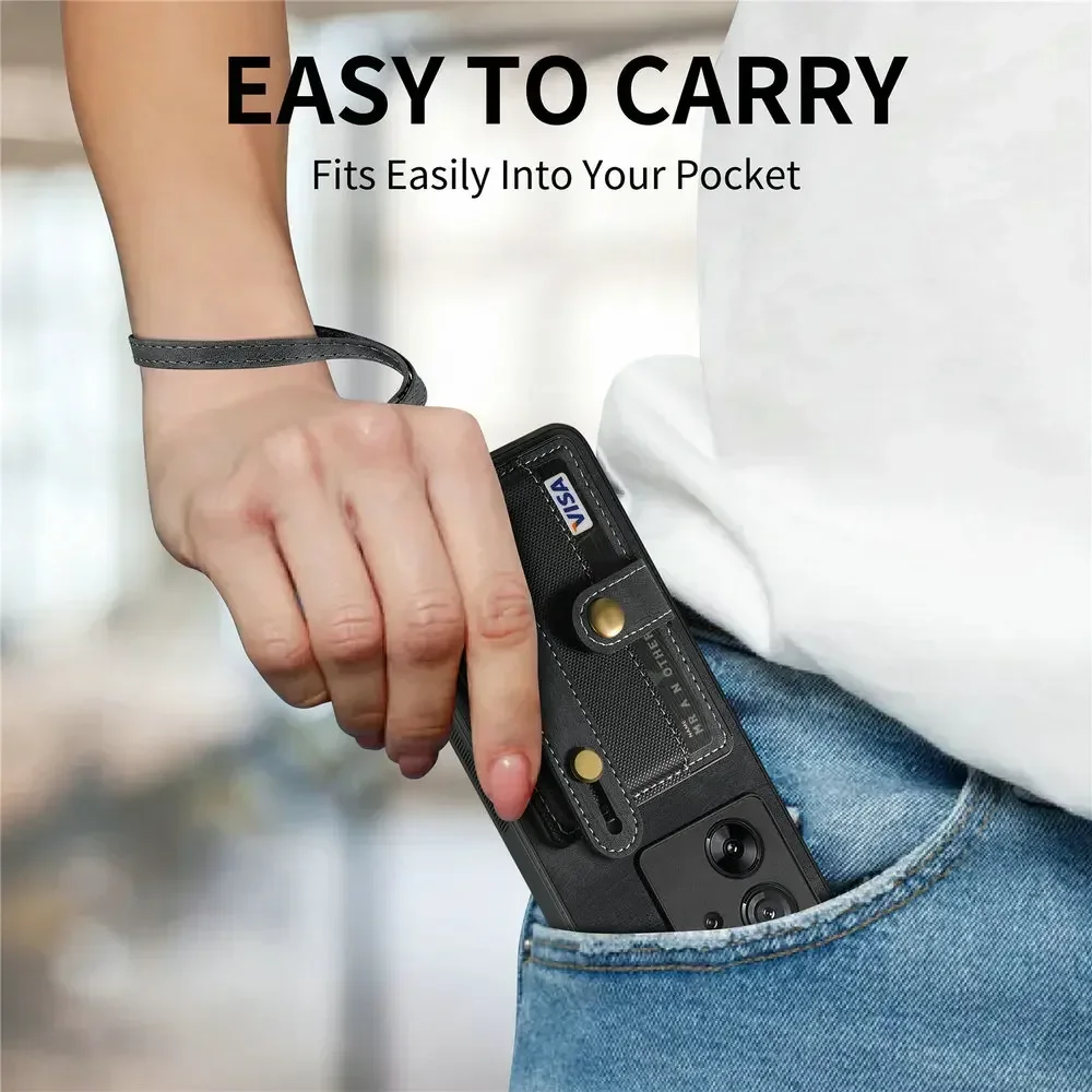 Mi 11T 17T 13T 14T 15T Pro Wristband Leather Card Funda For Xiaomi 15 Case Redmi Note 13 1415  Pro Plus 5G 4G Back Capa Mi 17 t