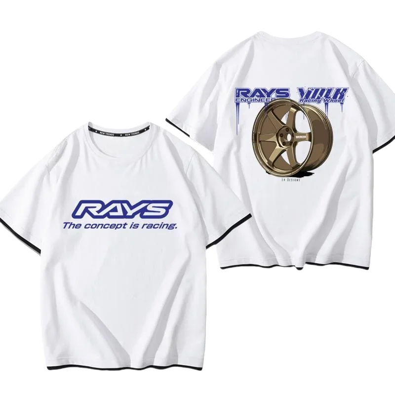 

3D printed 2025 new fashionable RAYS motorcycle wheel casual streetwear T-shirt men's outdoor sport quick drying summer T-shirt