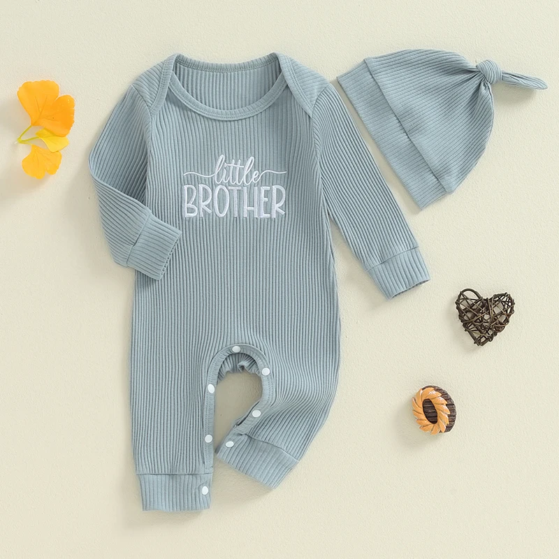 2024-05-31 Lioraitiin Baby Girls Boys Autumn Jumpsuit Long Sleeve Crewneck Letter Embroidery Casual Romper with Hat