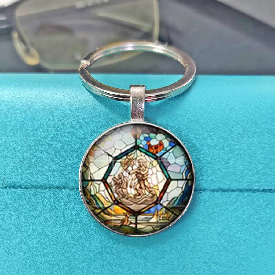 Classic Last Supper Pattern Stained Glass Key Holder Religious Gift,Miracles Of Jesus Sea Waves Vintage Church Art Key Accessory