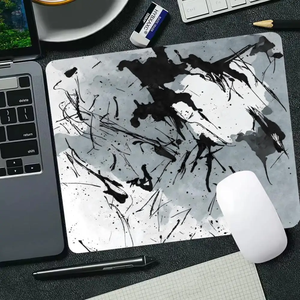 Small Gaming Mousepad Ink Splash Abstract Brush Stroke Print Smooth Non-Slip Rubber Base Mouse Mat For Laptop PC Office Desk