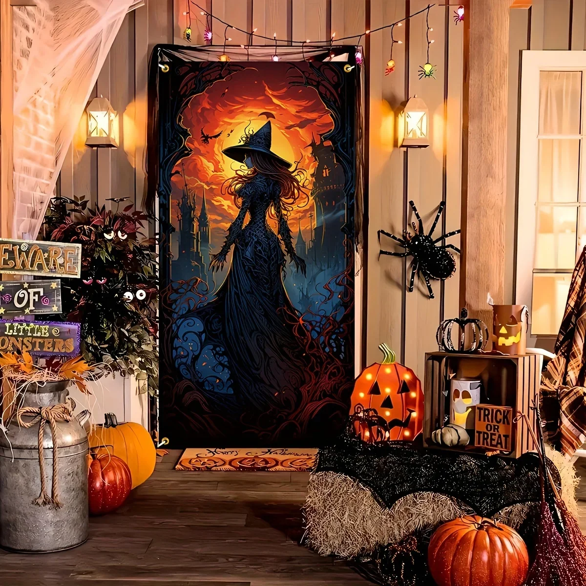 2D doorplate 1 piece of Halloween witch curtain, polyester fiber witch formula party banner, indoor and outdoor festival DJH
