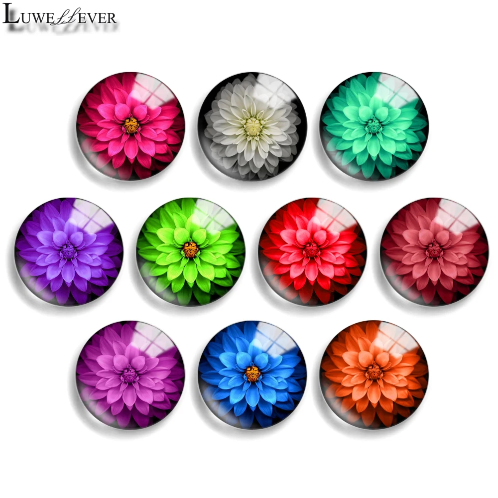 12mm 10mm 20mm 25mm 30mm 40mm 817 Daisy Leaves Mix Round Glass Cabochon Jewelry Finding 18mm Snap Button Charm Bracelet