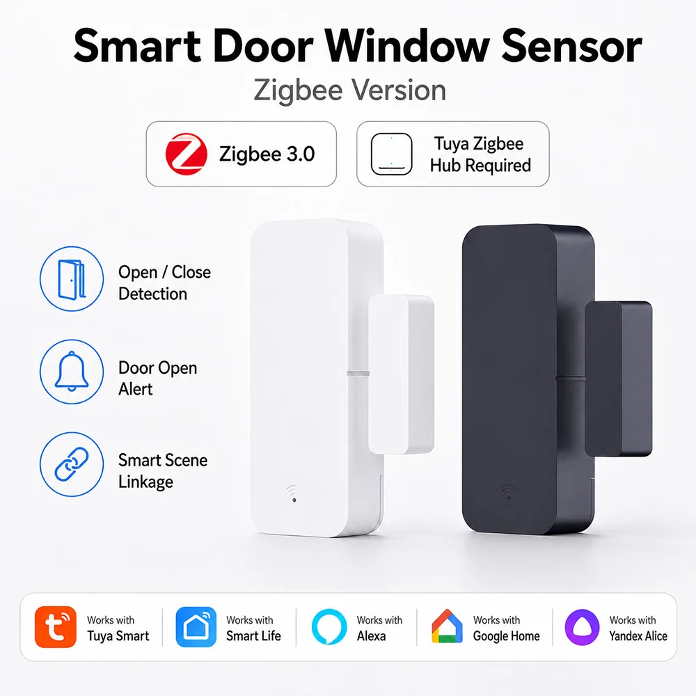 Tuya Zigbee 3.0 Door Window Sensor Contact Sensor with SmartLife Alexa Yandex Zigbee2Mqtt ZHA