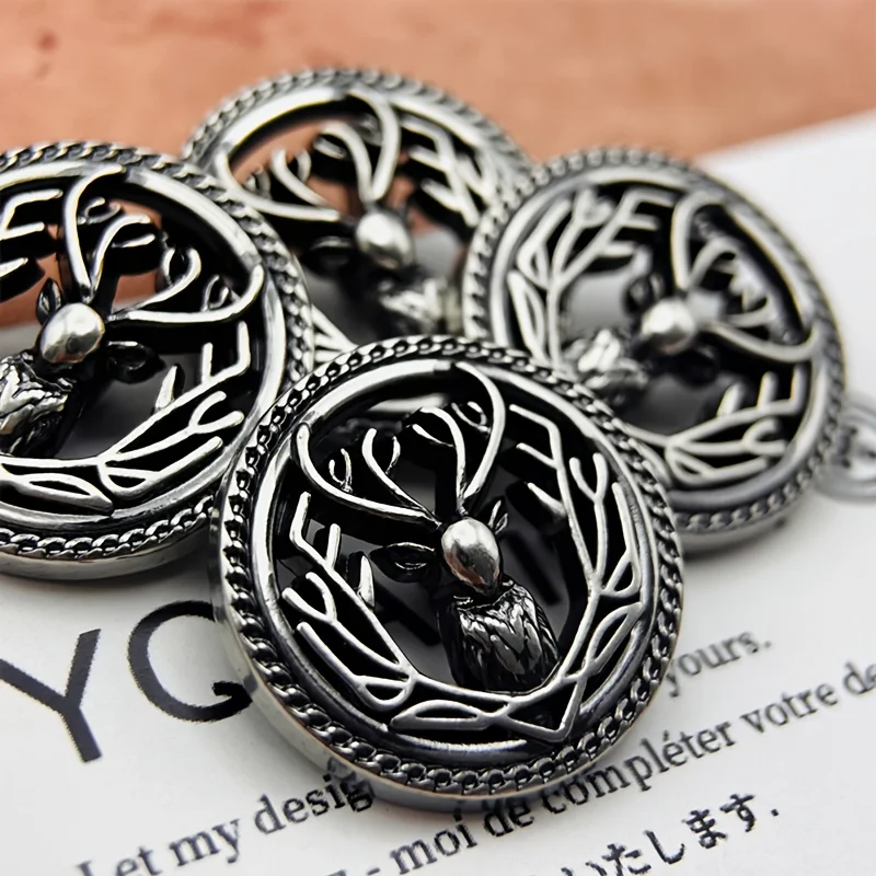 6er-Pack 23 mm Vintage-Metallknöpfe – Knöpfe mit Hirschkopf-Hohldesign und Öse zum Nähen, Stricken und Basteln