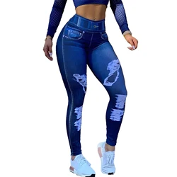 Podnoszące pośladki legginsy Fitness z wysokim stanem Gradient wyciskania legginsy z nadrukami damski z wysokim stretchem