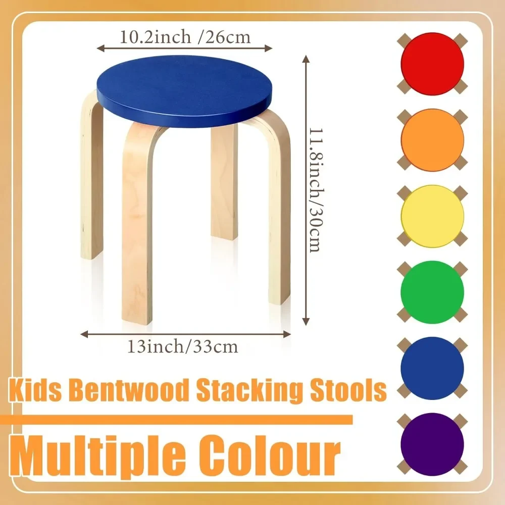 6 Pcs 12 Inch Bentwood Stacking Stool for Kids Colored Durable Round Nesting Stool Flexible Wood Stackable Stool Chairs