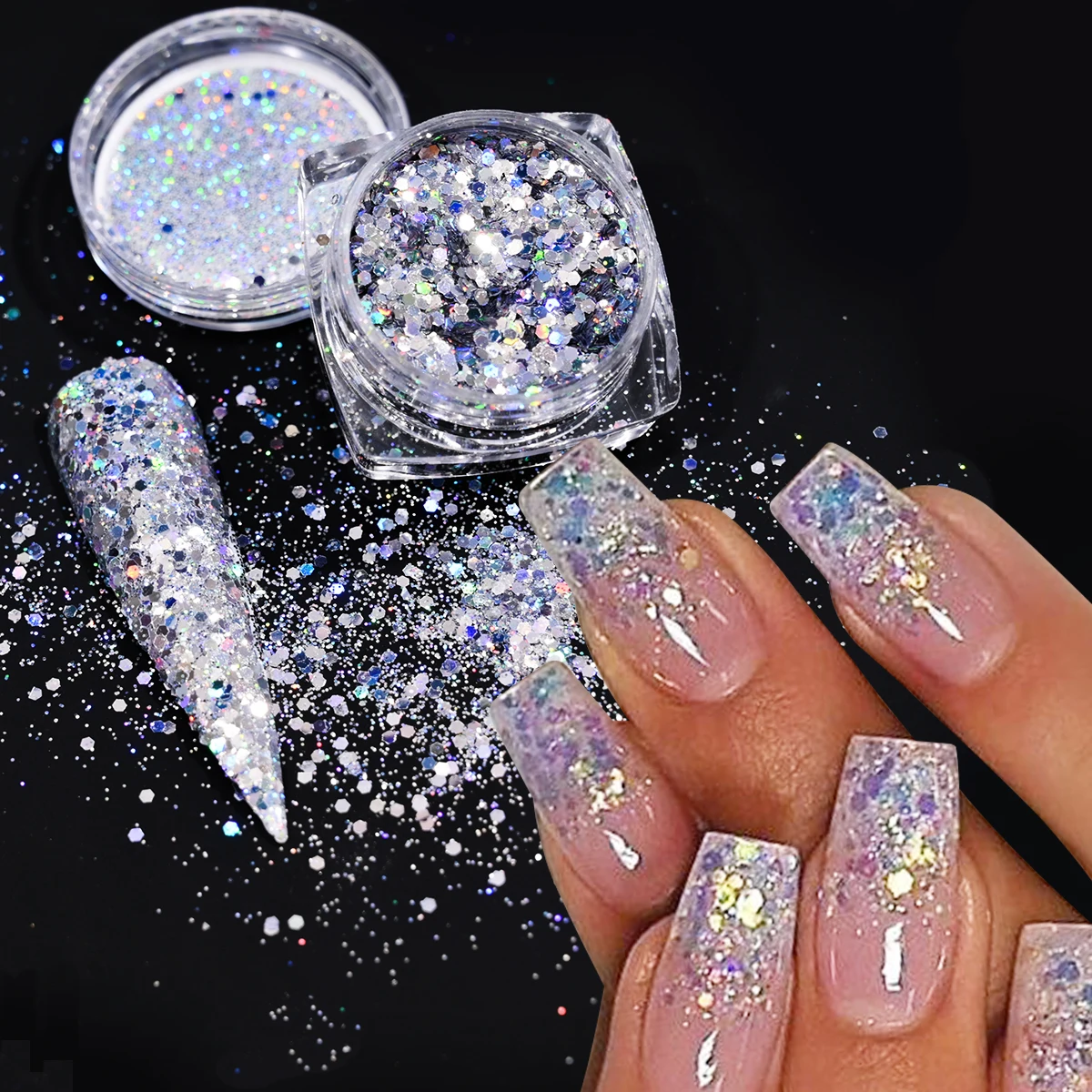 Ensemble de paillettes holographiques irisées pour ongles, mélange hexagonal, poudre d'art d'ongle, vernis gel, accessoires de manucure, 12 boîtes