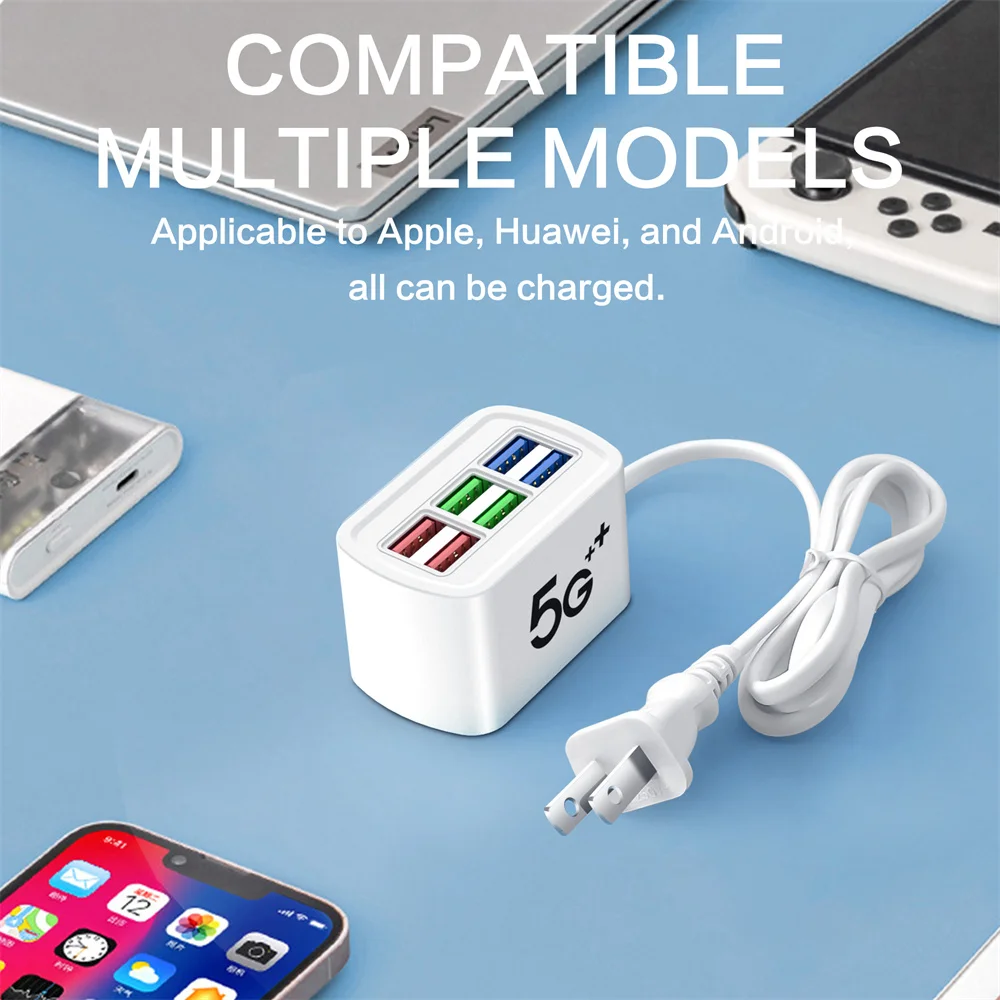 USB شاحن سريع 6 في 1 قطاع الطاقة سطح المكتب محطة شحن شحن سريع 1 متر الحبل USB محور مأخذ توصيل محول آيفون 15 16 المنزل