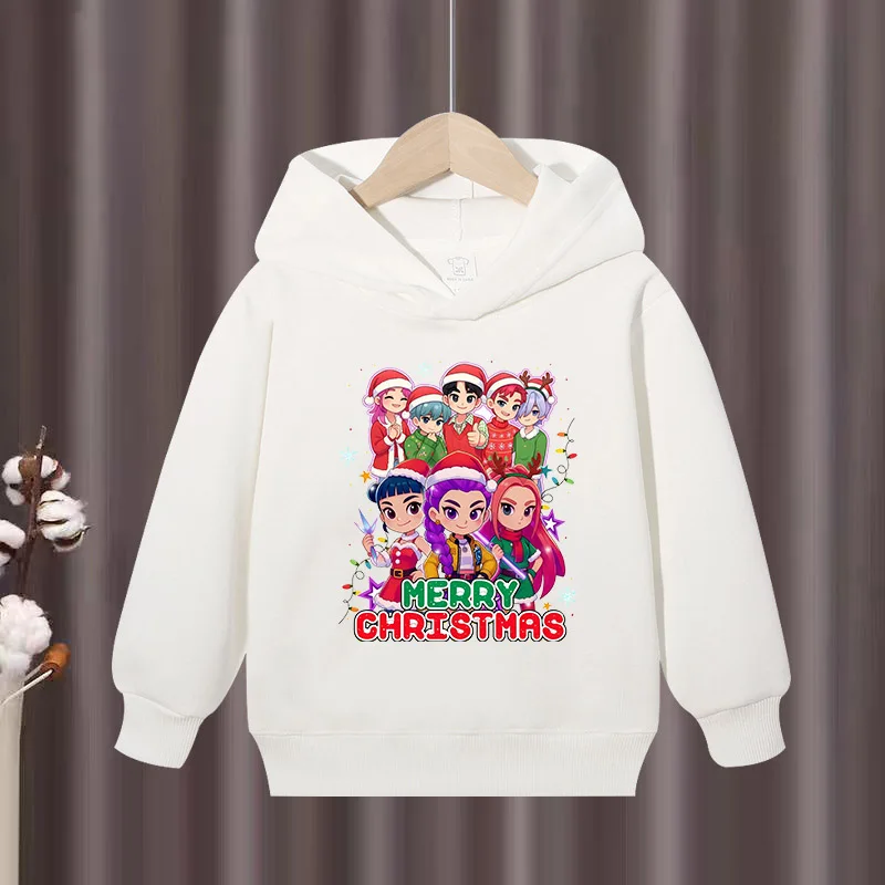 جديد KPop شيطان الصيادين الأطفال مقنعين Sweatshi أنيمي عيد الميلاد طباعة طاقم الرقبة البلوز الفتيات Kawaii الشتاء بلوزات دافئة غير رسمية