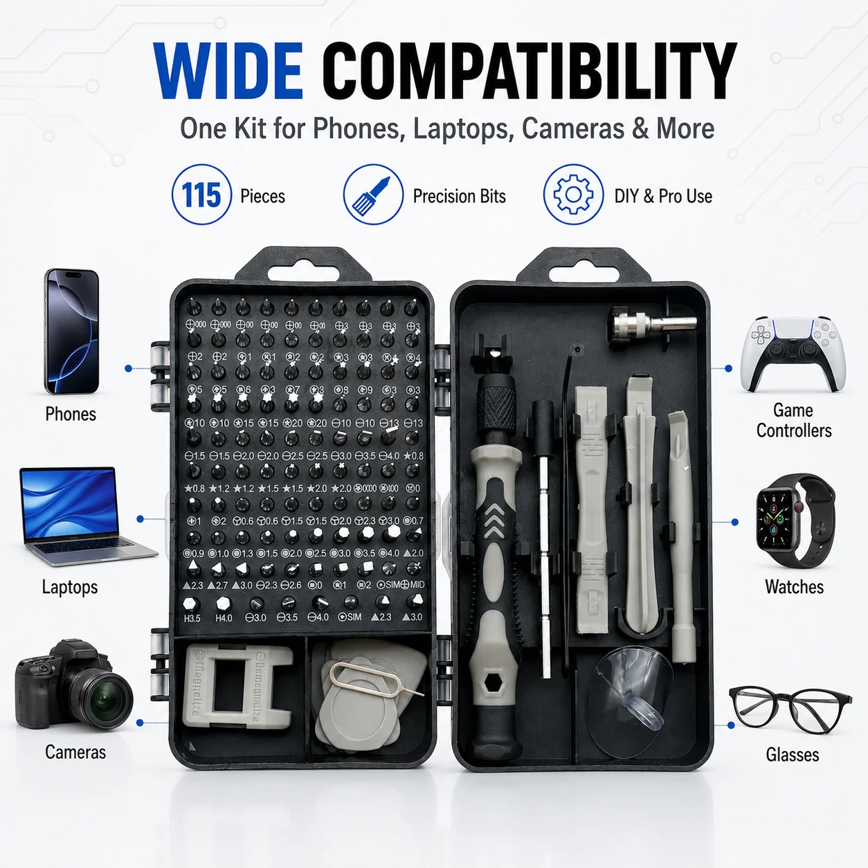 115 in 1 Magnetic Precision Screwdriver Set, Electronics Repair Tool Kit for Phone Laptop PC, Nut Driver Bits DIY Repair - view 3
