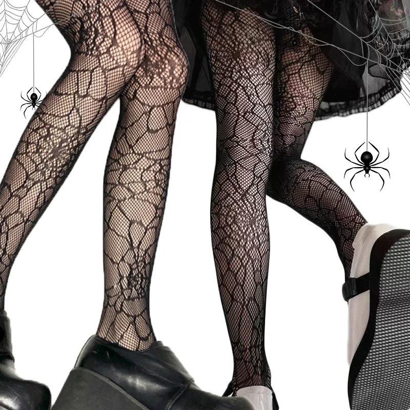 Sexy Womens Long Fishnet Stockings Pantyhose White and Black Hollowed Out Lace Mesh Pantyhose Floral Rattan Bottomed Stockings
