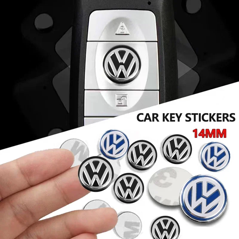 Pegatinas con emblema de llave de coche de 14mm, calcomanías con logotipo de llave de Control automático para Volkswagen Scirocco POLO Tiguan Passat B5 B6 B7 Golf EOS Jetta MK6