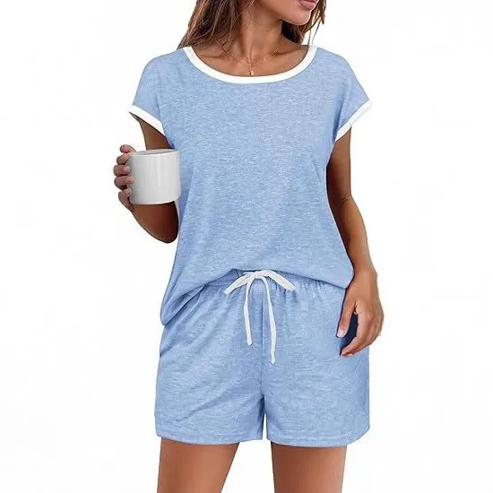 Casual Patchwork Set with Raglan Sleeve T Shirt Top and Shorts Matching Set Universal Fit Loungewear Spring Summer for Women