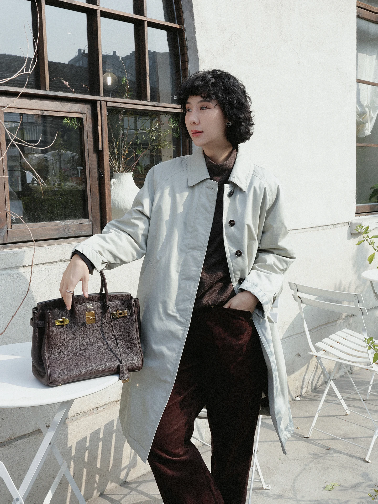 

TT Spring Micro Wind Whisper Long Coat Retro Workwear Sle Turn-down Collar Cotton Jaet for ort Women