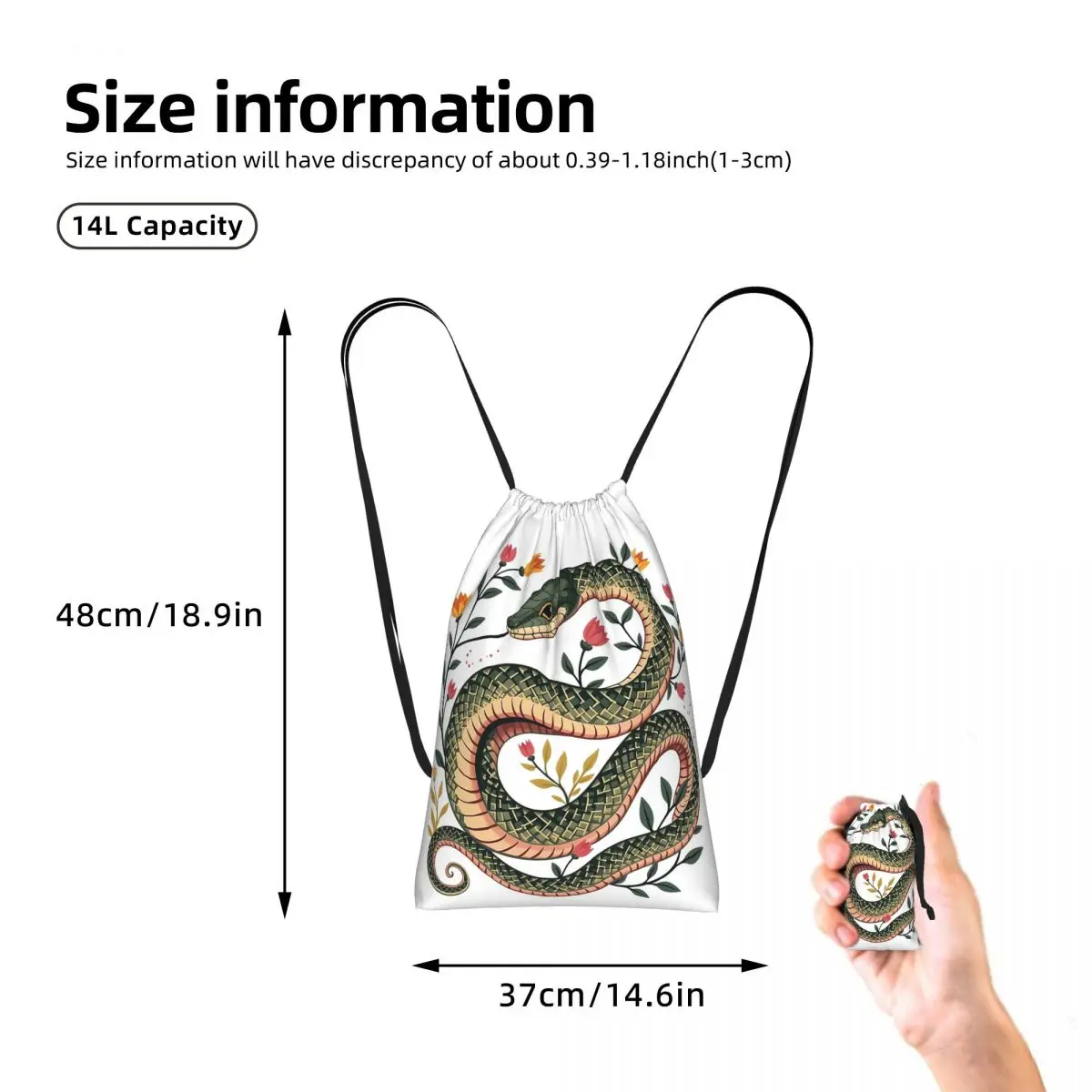 Botanical Serpent Nature Inspired Drawstring Backpack hiking cycling Bag Lightweight Storage Drawstring Bag for Men Women