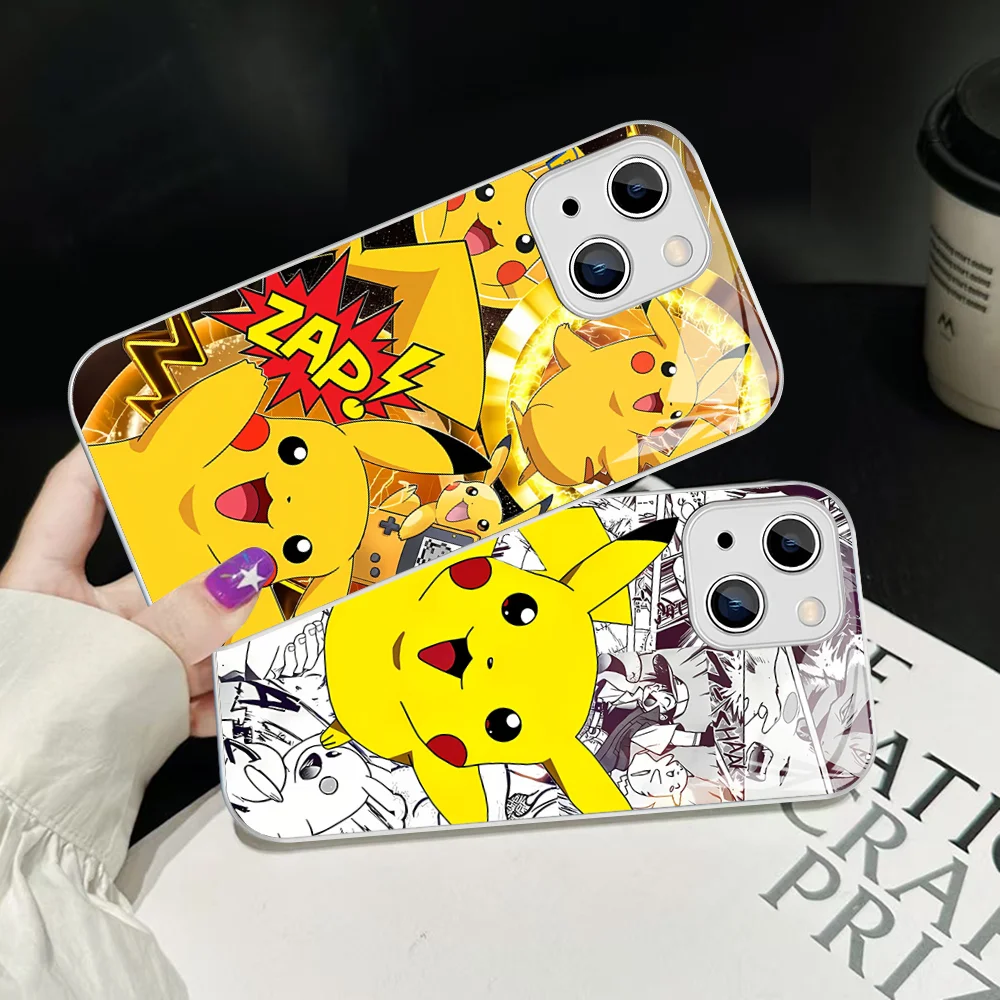 

Cute P-Pokemon-P-PikachuS Mousepad Tempered Glass For iphone 14 13 12 11 Pro Mini XS MAX 14Plus X XS XR Cover