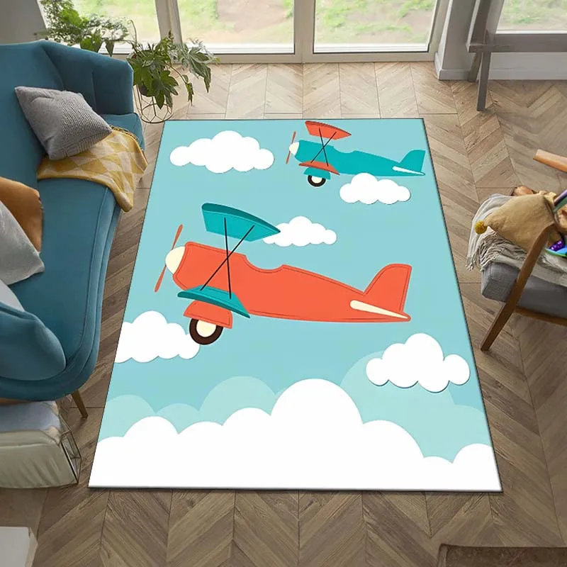 

1pc Airplane pattern carpet, polyester non-slip durable carpet, suitable for home and office, indoor/outdoor use, crystal velvet