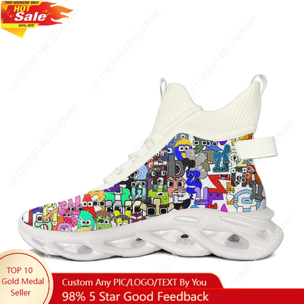 

Высокие кроссовки на плоской подошве Alphabet Lore, мужские и женские спортивные кроссовки, высококачественные кроссовки на шнуровке, сетчатая обувь, обувь на заказ