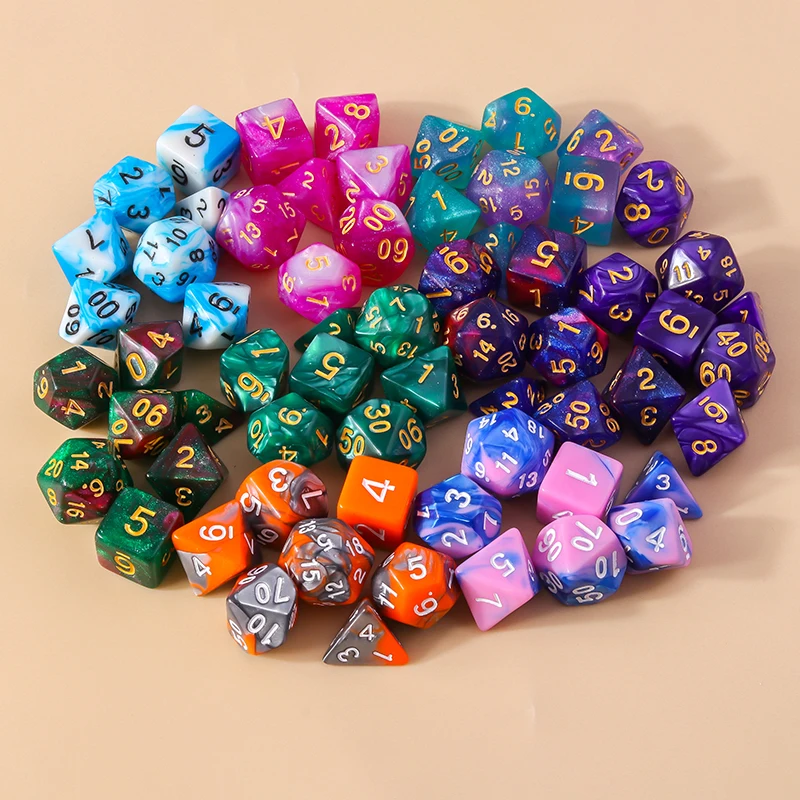 Leslie 7-teiliges Gemischtes Buntes Acryl-Würfelset Mehrseitige Digitalwürfel für Spielrequisiten Tragbare Spielzeuge DND RPG TRPG Spiele – Detail 8