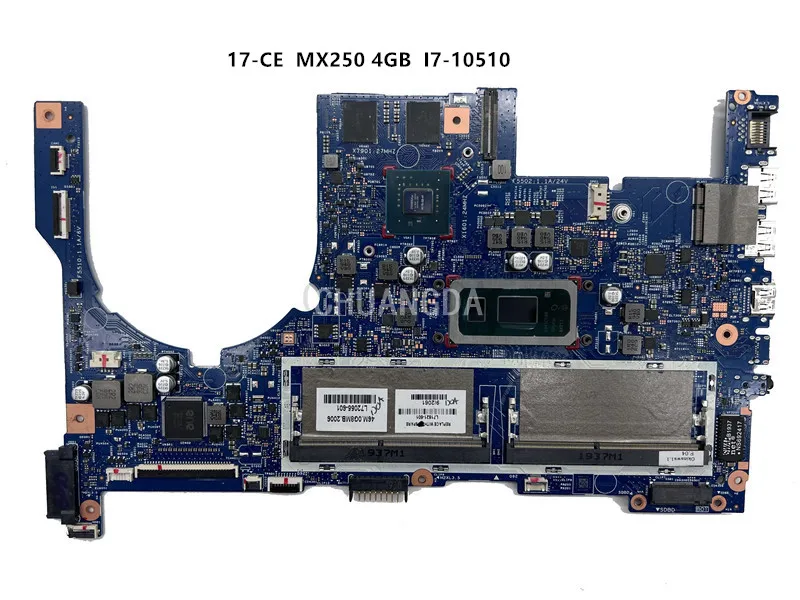 Used  laptop motherboard 18739-1 L71621-601 FOR HP 17-CE SRGKW I7-10510 MX250 4GB Fully tested and works