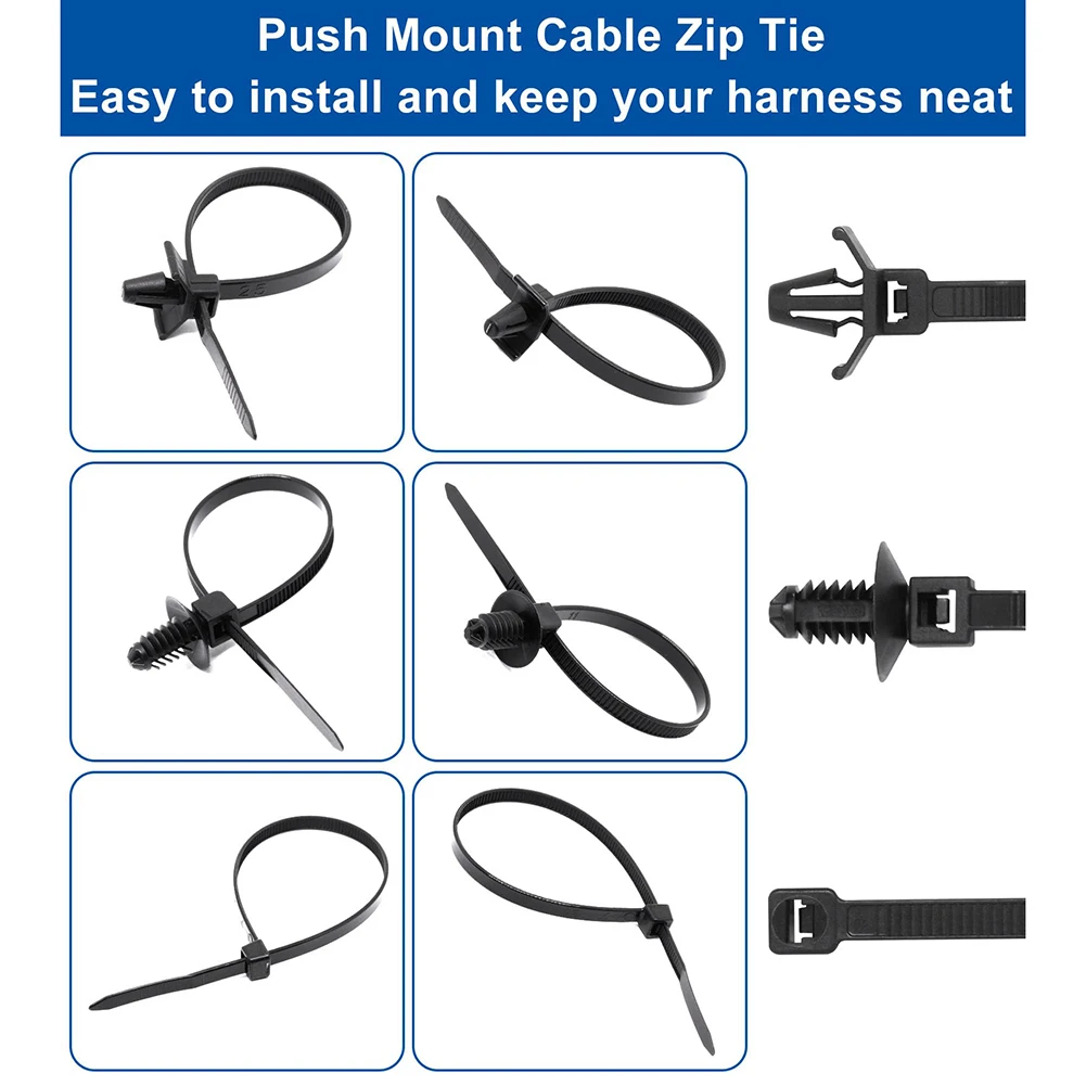 45Pcs Push Mount Cable Zip Tie with Car Wire Routing Clips Universal car cable clips Self locking Fastening cables organizer